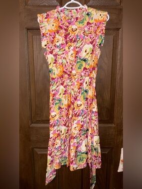 Pink Floral Maxi Dress with Orange & Cream Blooms